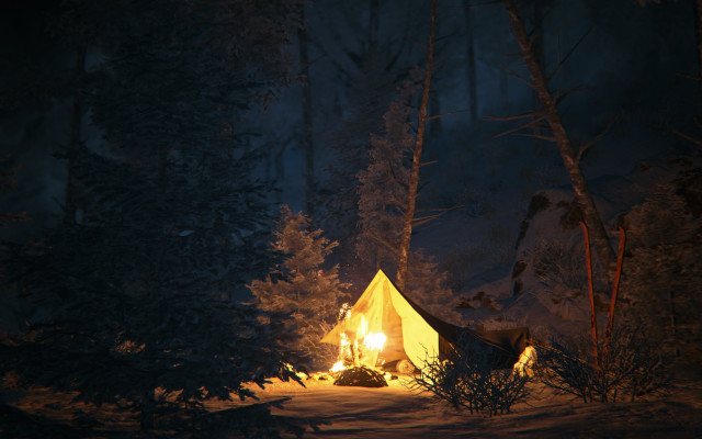 Tent lit snow night woods free wallpaper - medium preview image