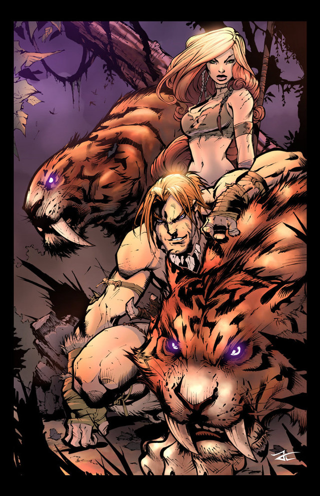 Woman bikini tiger forest man free wallpaper - medium preview image