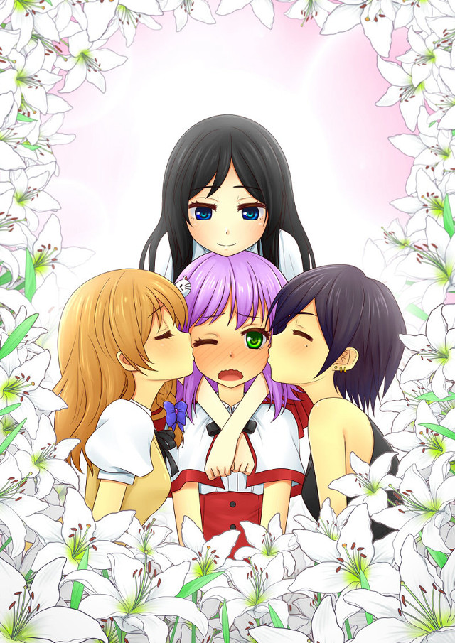 Three girls kissing flower field free wallpaper - medium preview image