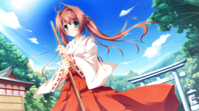 Woman red dress kyoto shrine free wallpaper - medium preview image