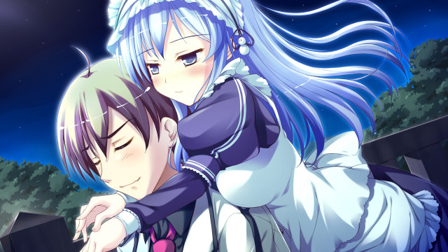 Anime couple hugging night sky #2 free wallpaper - medium preview image