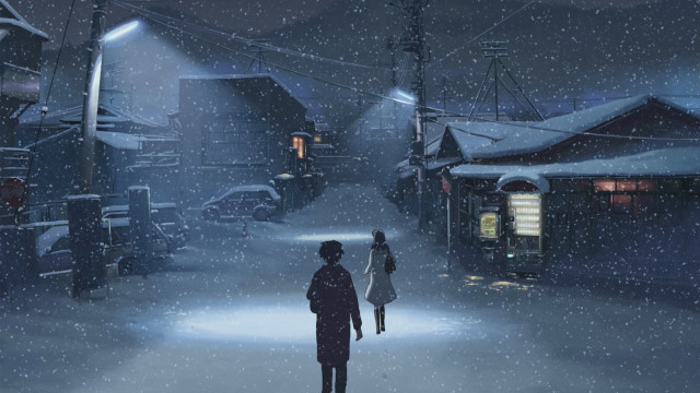 Couple walking snow covered street free wallpaper - medium preview image