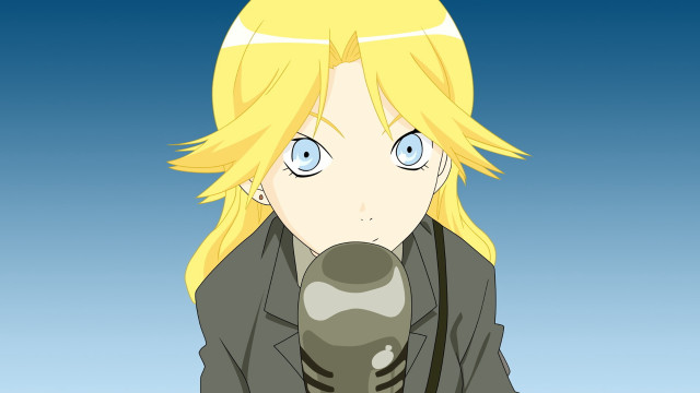 Blonde woman microphone blue sky free wallpaper - medium preview image