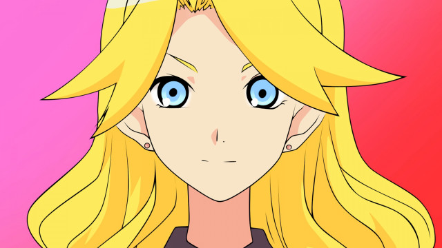 Blonde ponytail blueeyes blackshirt pinkbackground #2 free wallpaper - medium preview image