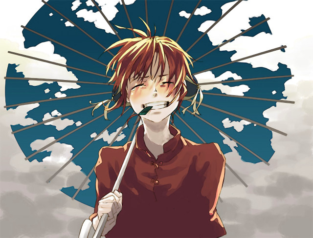Person umbrella blue sky clouds free wallpaper - medium preview image