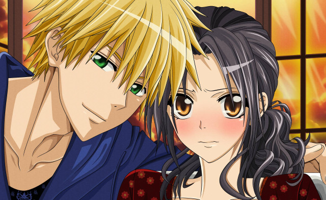 Anime couple sunset window pose free wallpaper - medium preview image