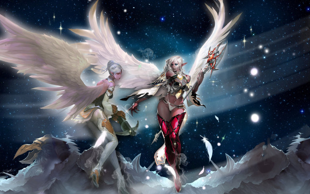 Angels snowy mountain stars night free wallpaper - medium preview image