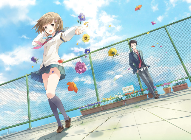 Couple bridge flowers air fence free wallpaper - medium preview image