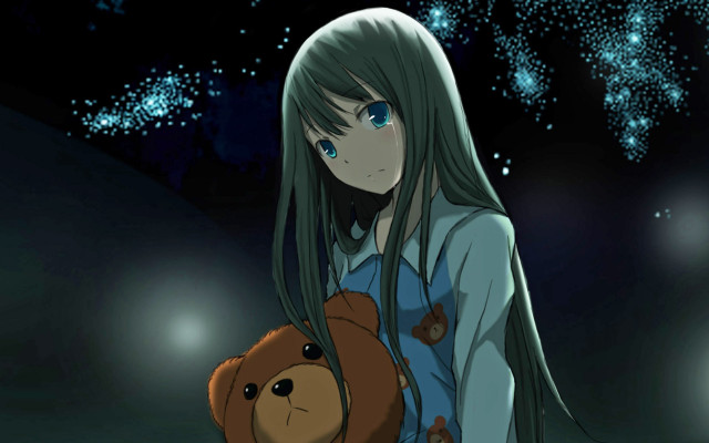Girl teddy bear fireworks starry free wallpaper - medium preview image