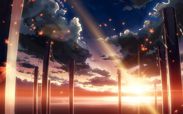 Sunset clouds sunbeam light beam free wallpaper - medium preview image
