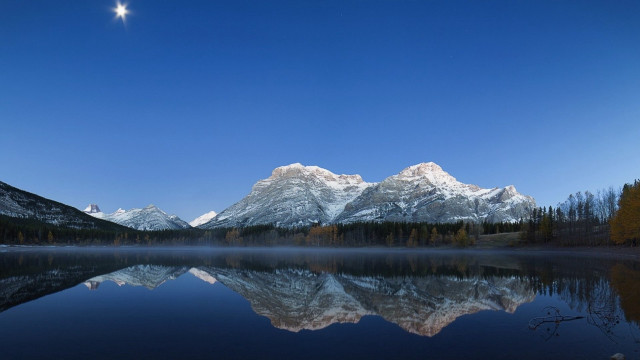 Mountain lake reflection moon forest free wallpaper - medium preview image