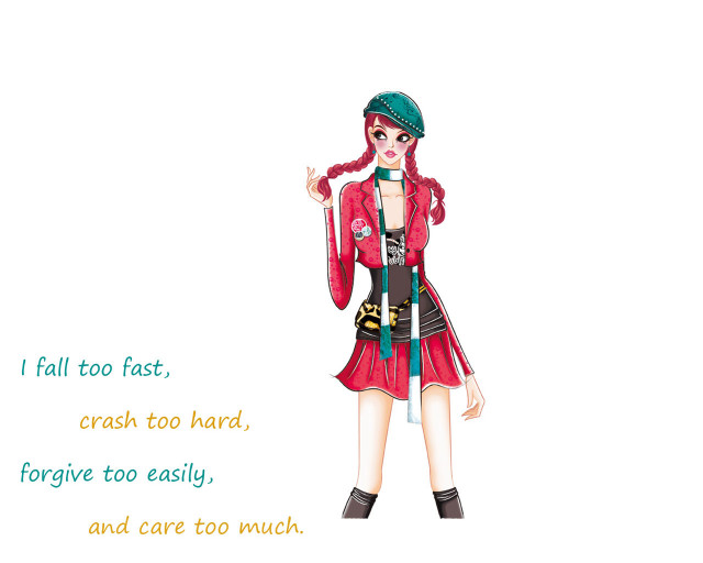 Woman red coat green hat free wallpaper - medium preview image