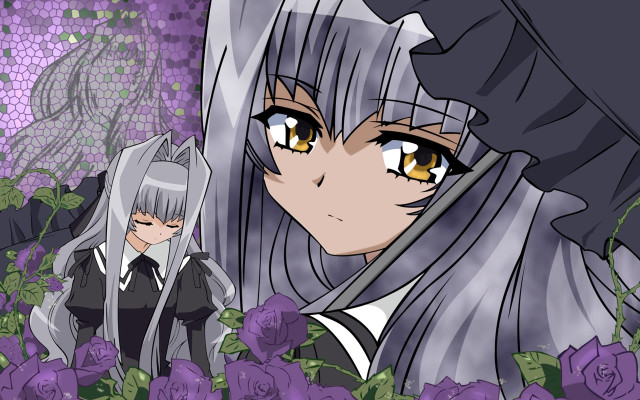 Anime characters field flowers purple free wallpaper - medium preview image