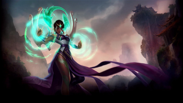 Woman purple dress green light free wallpaper - medium preview image