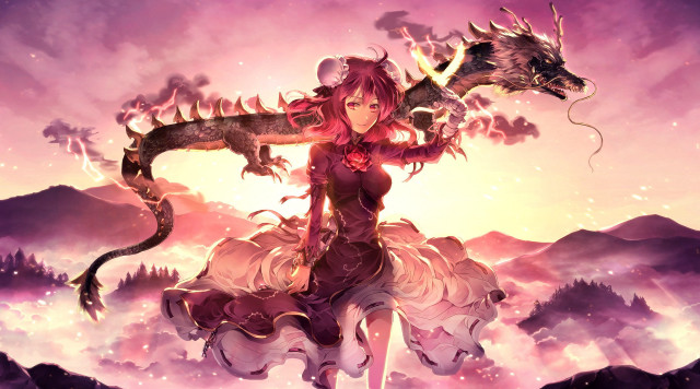 Woman dragon back fantasy landscape #3 free wallpaper for desktop - medium preview image
