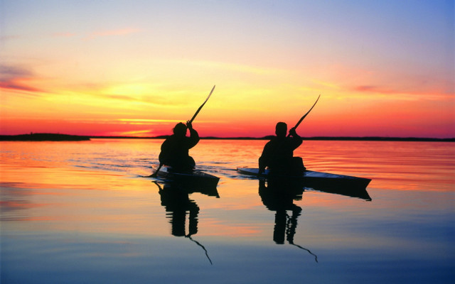 Sunset boat paddle water horizon free wallpaper - medium preview image