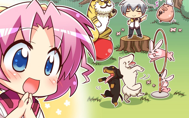 Cartoon girl pink hair animals free wallpaper - medium preview image