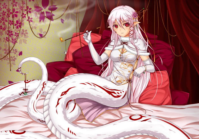 Woman white dress bed dragon free wallpaper - medium preview image
