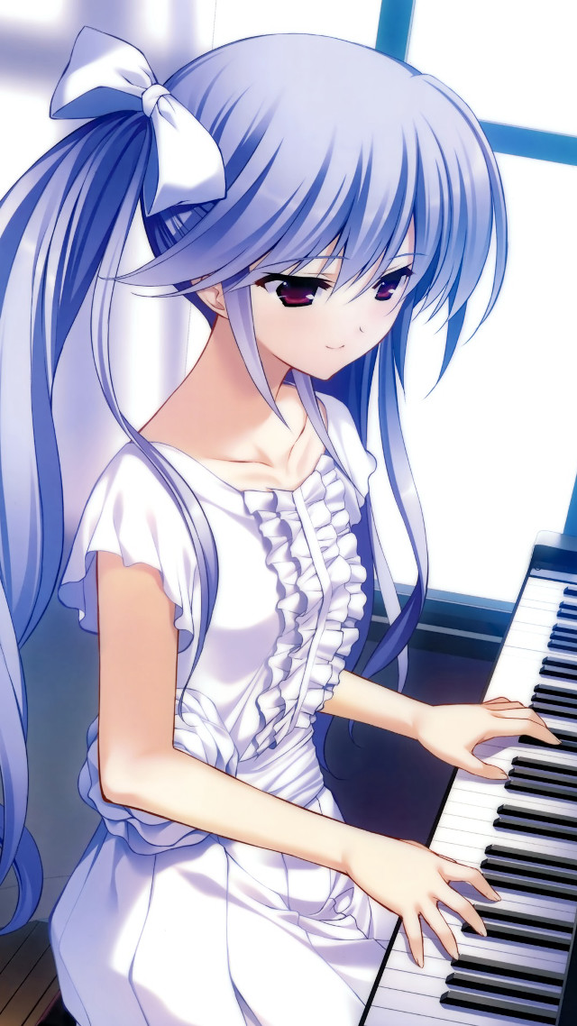 Girl blue hair piano playing free wallpaper - medium preview image