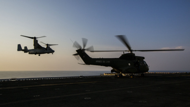 Military helicopters ocean ship sunset #2 free wallpaper - medium preview image