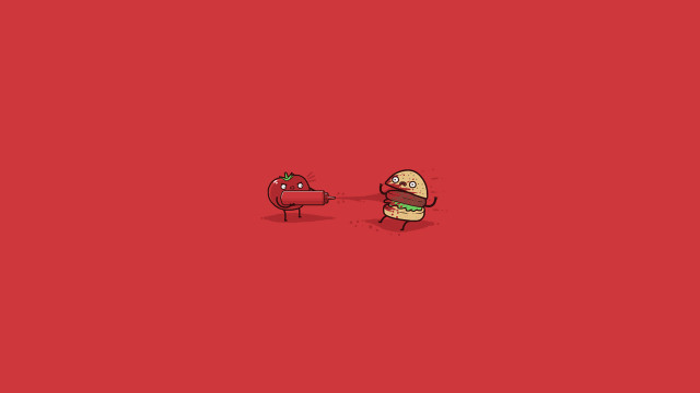Cartoon character hamburger red background free wallpaper - medium preview image