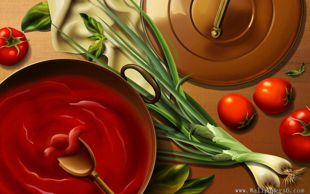 Tomato sauce pot spoon garlic free wallpaper - medium preview image