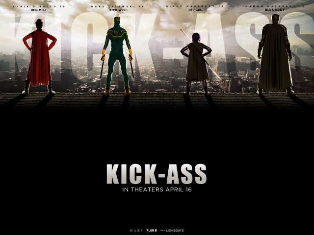 Kick ass movie poster silhouettes free wallpaper - medium preview image