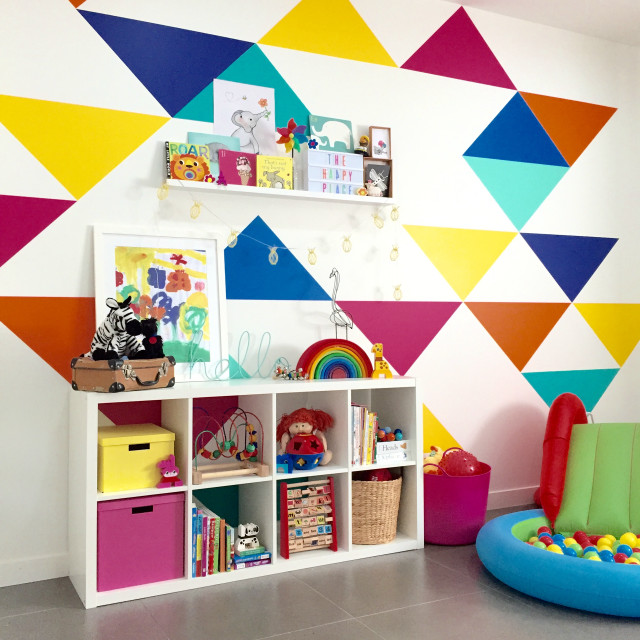 Playroom colorful wall toys geometric free wallpaper - medium preview image