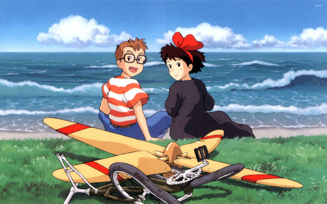 Couple people sitting plane ocean free wallpaper - medium preview image