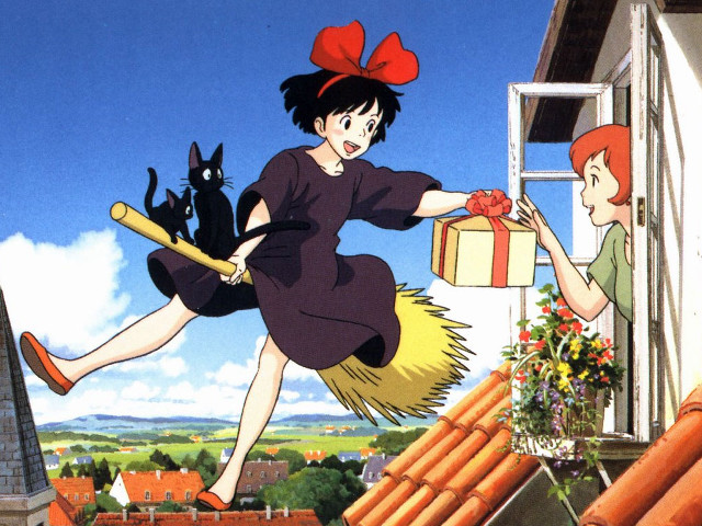 Woman cat roof box magical free wallpaper - medium preview image