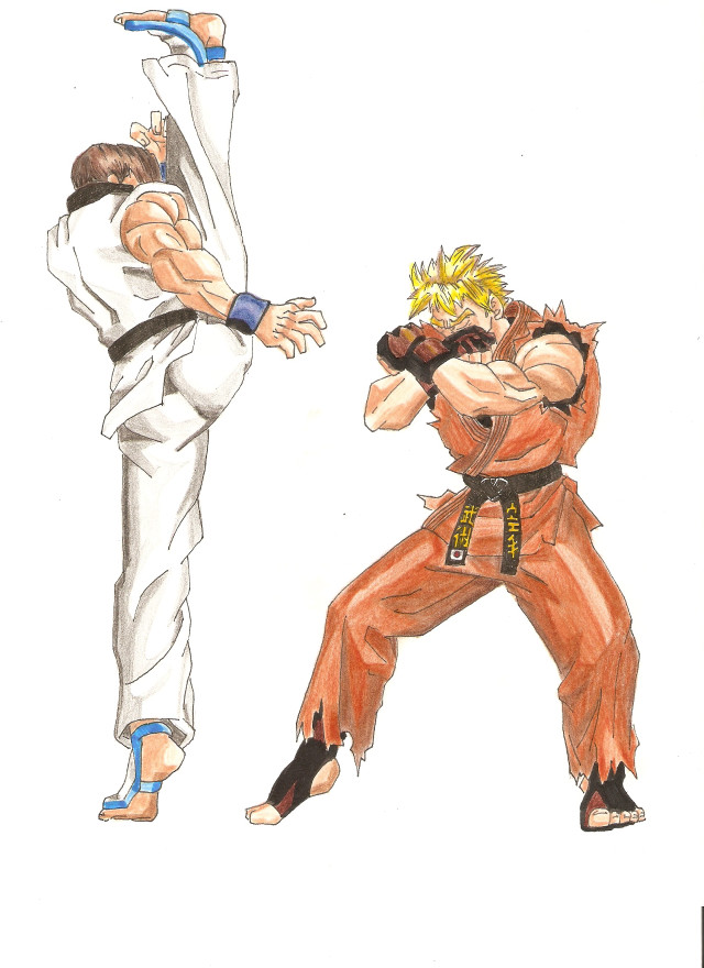 Karate drawing two people stances free wallpaper - medium preview image