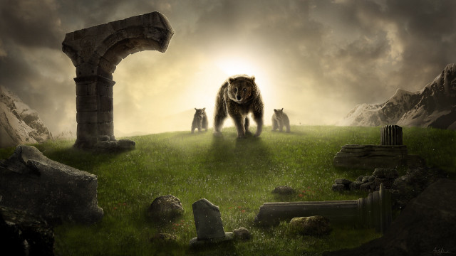 Animals green field stone arch free wallpaper - medium preview image