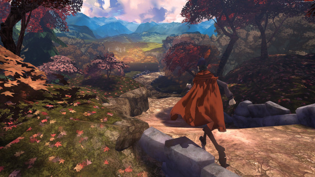 Woman red cape forest path free wallpaper - medium preview image