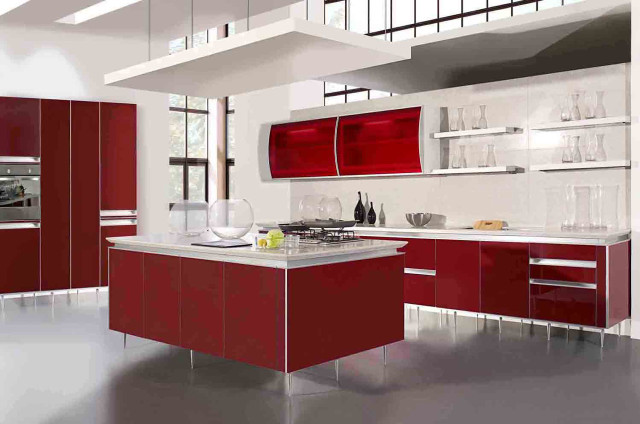 Kitchen red white countertop cabinet free wallpaper - medium preview image