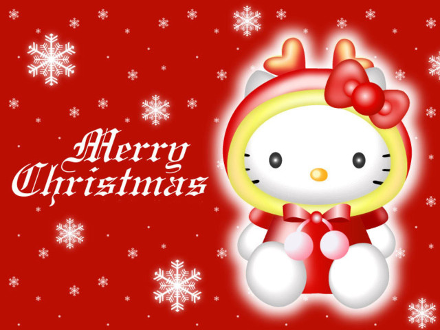 Hello kitty christmas card snowflakes free wallpaper - medium preview image
