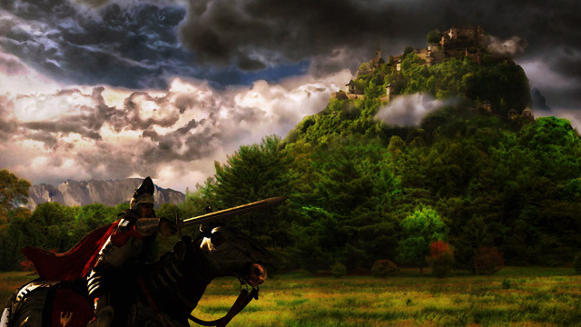 Man riding horse sword field free wallpaper - medium preview image