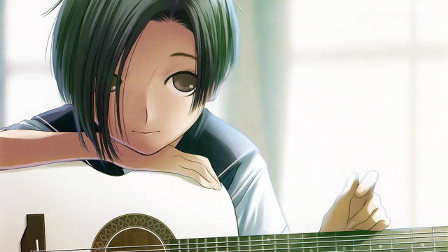 Person guitar window sunlight background free wallpaper - medium preview image