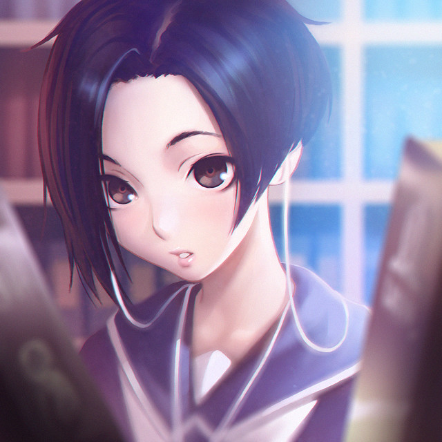 Woman earphones book shelf window free wallpaper - medium preview image