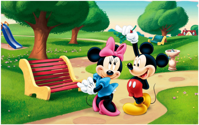 Mickey minnie mouses park bench free wallpaper - medium preview image