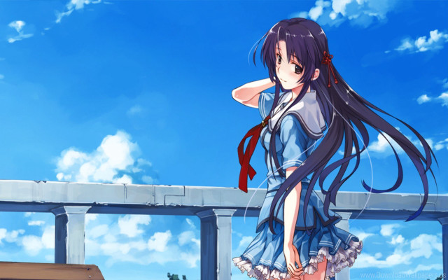 Girl bridge schooluniform longhair blue free wallpaper - medium preview image