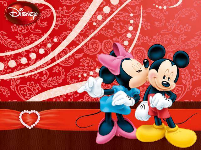 Mickey minnie kissing red background free wallpaper - medium preview image
