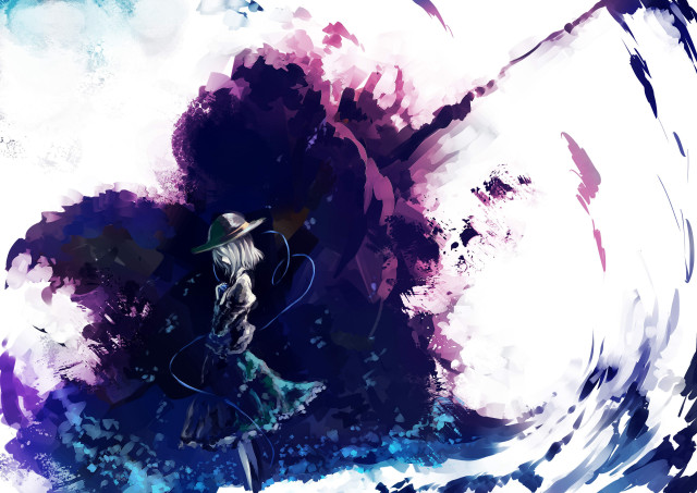 Woman hat dress wave blue free wallpaper - medium preview image