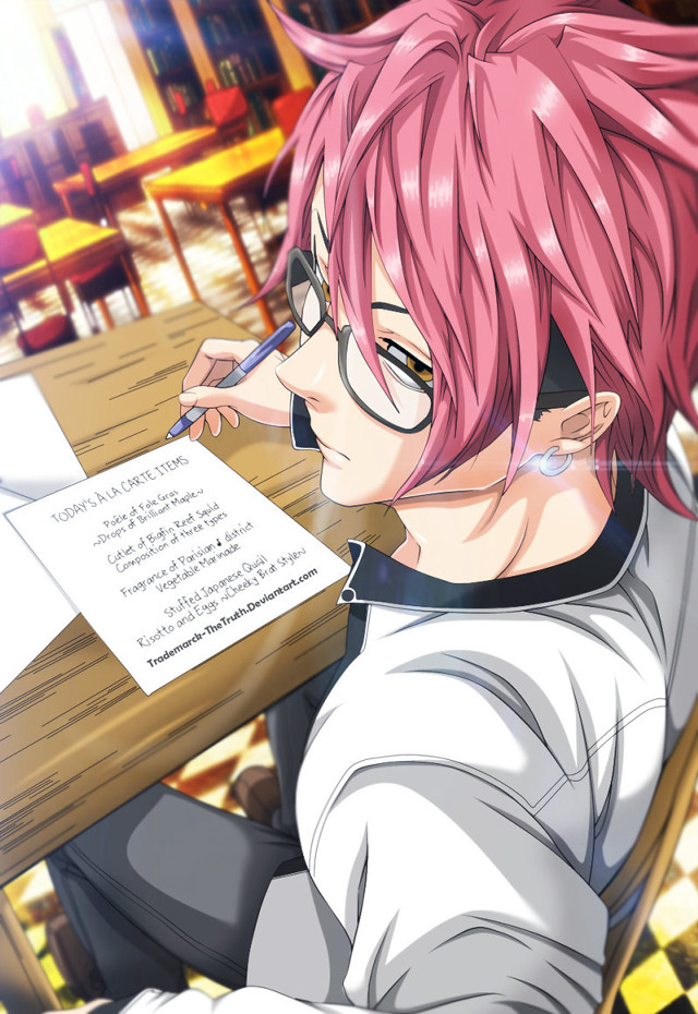 Pink hair glasses sitting table free wallpaper - medium preview image