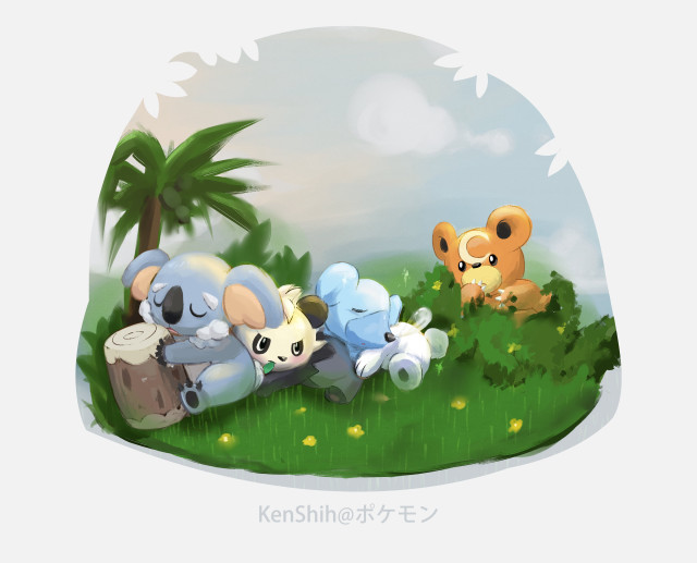 Stuffed animals laying green field free wallpaper - medium preview image