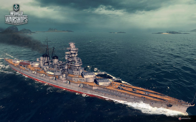 Battleship ocean island distance ship free wallpaper - medium preview image