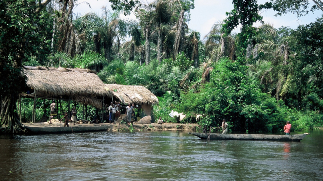 Boat group river hut trees free wallpaper for desktop - medium preview image