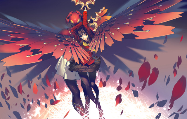 Woman red bird wings head free wallpaper - medium preview image