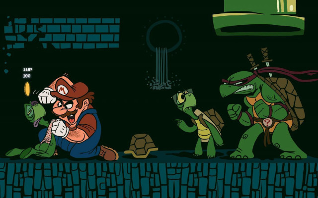 Cartoon man gun turtles background free wallpaper - medium preview image