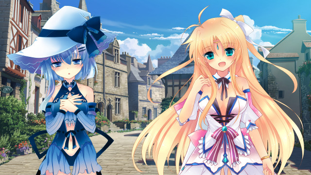 Anime girls dresses hats walking free wallpaper - medium preview image