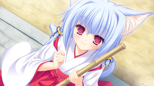 Anime girl bluehair redeyes hakama free wallpaper - medium preview image